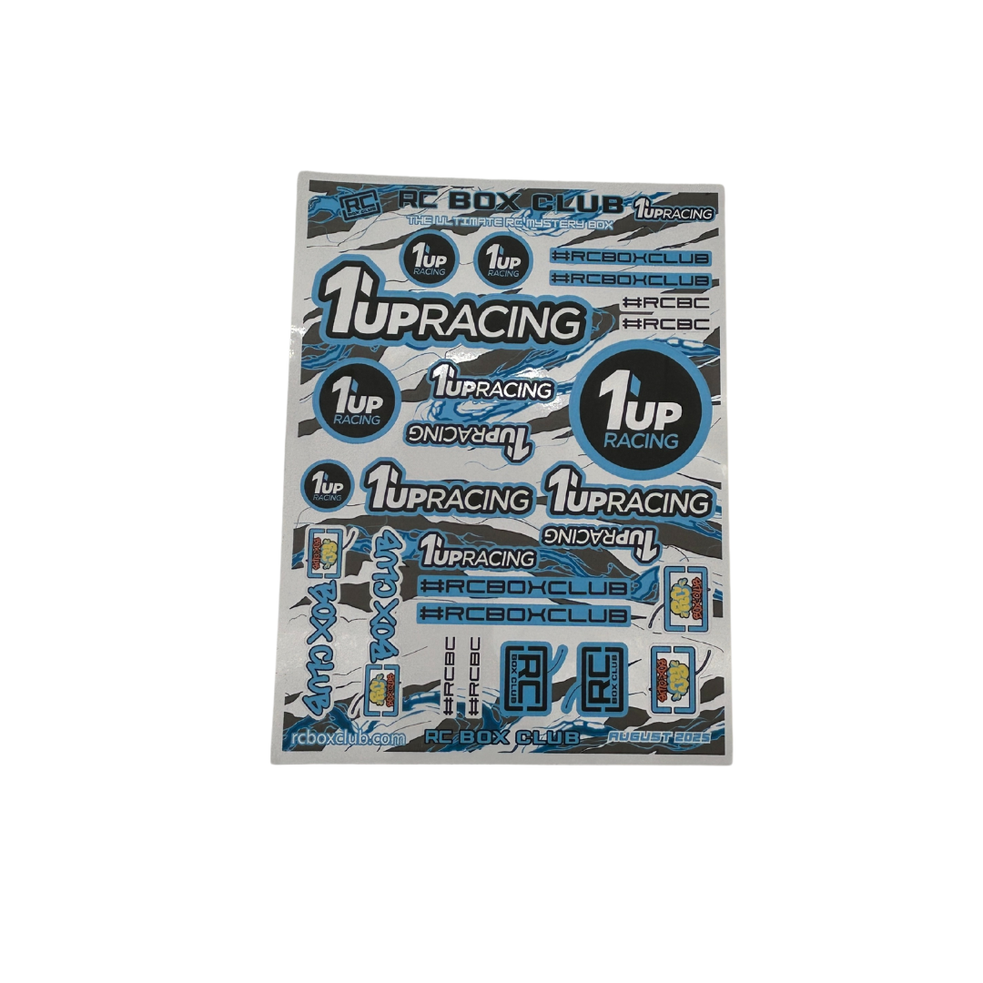 1up Racing + RC Box Club Sticker Sheet August 2025